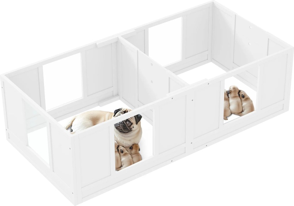 PawHut Kiskutya Whelping Box, Kiskutya Játszókerítéssel, 2 Szobás Tervezéssel, Ajtós Kutya Játszókerítés, Kiskutya Whelping Box Kisebb Kutyák Számára,