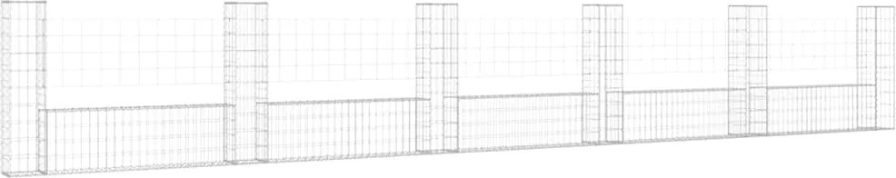 vidaXL U-alakú vas gabionkosár 6 oszloppal 620 x 20 x 100 cm