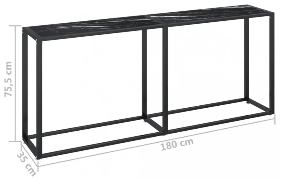 fekete márványszínű edzett üveg tálalóasztal 180 x 35 x 75,5 cm