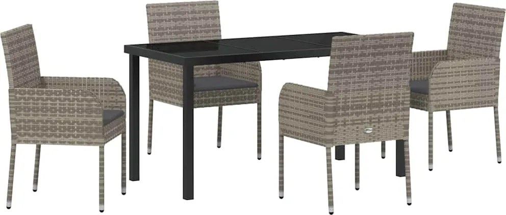 vidaXL Kert étkező szett párnával 5 pcs Szürke polirattan