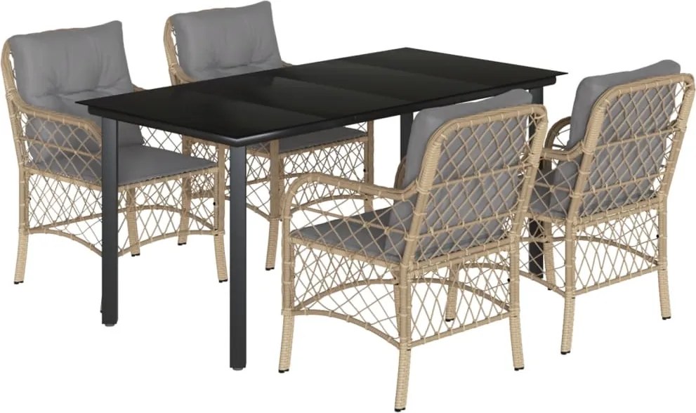 vidaXL 5 részes vegyes bézs polyrattan kerti étkezőgarnitúra párnákkal