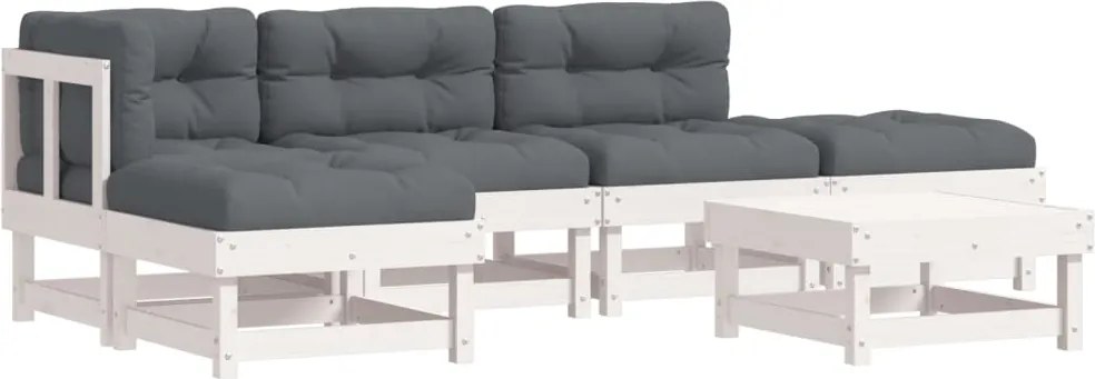 vidaXL 6 részes fehér tömör fa kerti társalgószett párnákkal