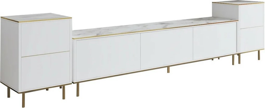 TV-szekrény szekrényekkel Imej White Marble andGold