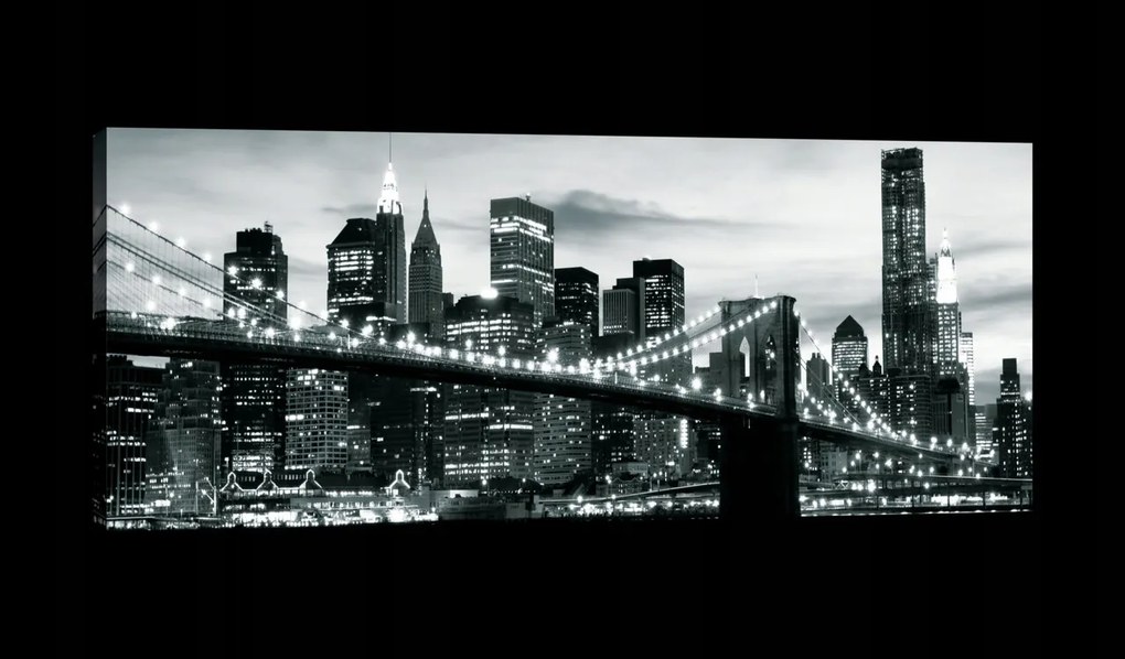 Vászonkép 145x45 New York éjszaka Brooklyn híd Manhattan városkép