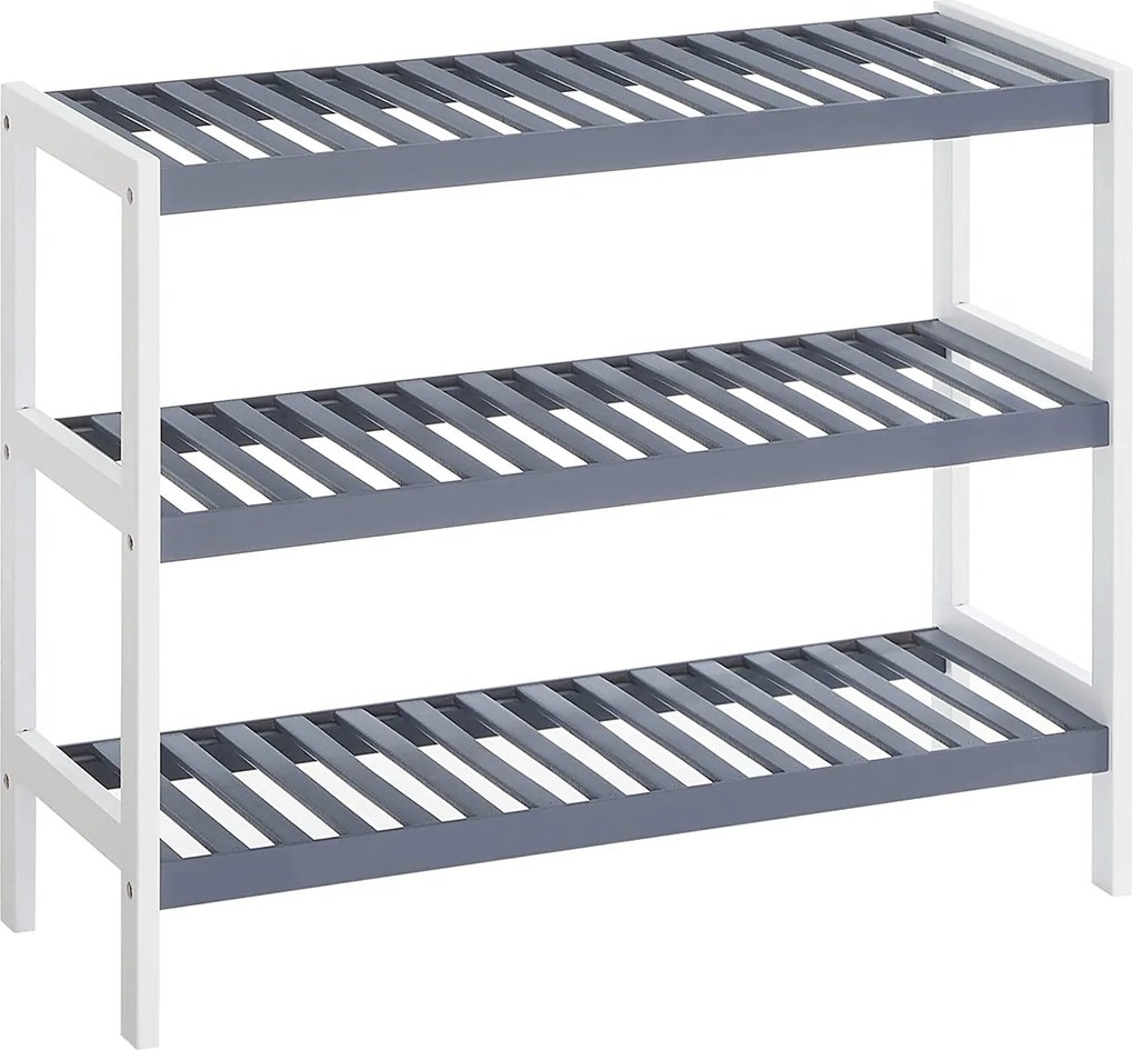 Bambusz cipőtartó, 3 szintes tárolópolc,  70 x 26 x 55 cm, fehér és szürke