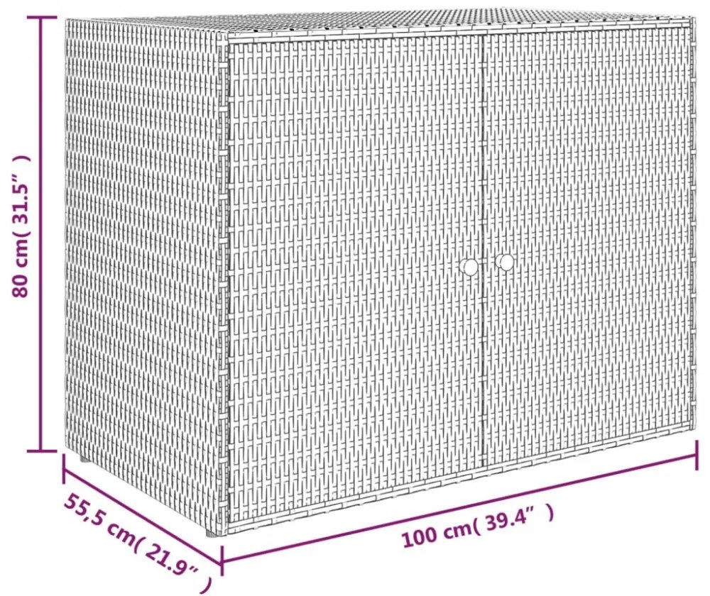 fekete polyrattan kerti tárolószekrény 100 x 55,5 x 80 cm