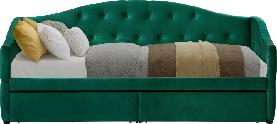 Ágy tárhellyel, 90x200, zöld Velvet szövet, ZASKA