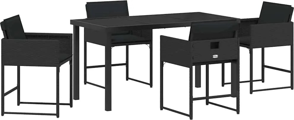 vidaXL Kert étkező szett párnával 5 pcs Fekete polirattan