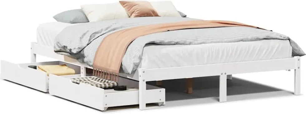 vidaXL fehér tömör fenyőfa ágy matrac nélkül 135 x 190 cm