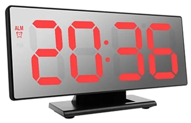 Tükör Kijelzős Digitális Ébresztő Óra Asztali Hőmérő Fekete Keret