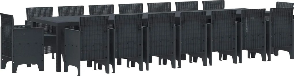 vidaXL Kerti étkező szett párnákkal párnával 17 pcs Antracit PP