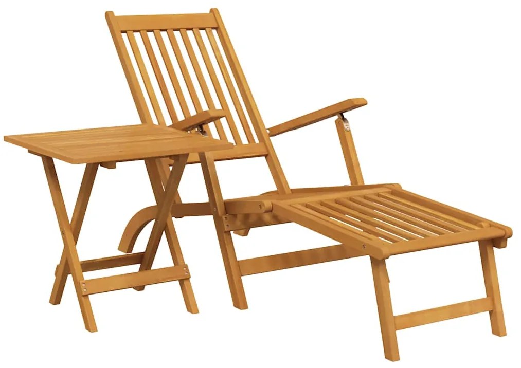 vidaXL tömör akácfa kültéri nyugágy lábtartóval és asztallal