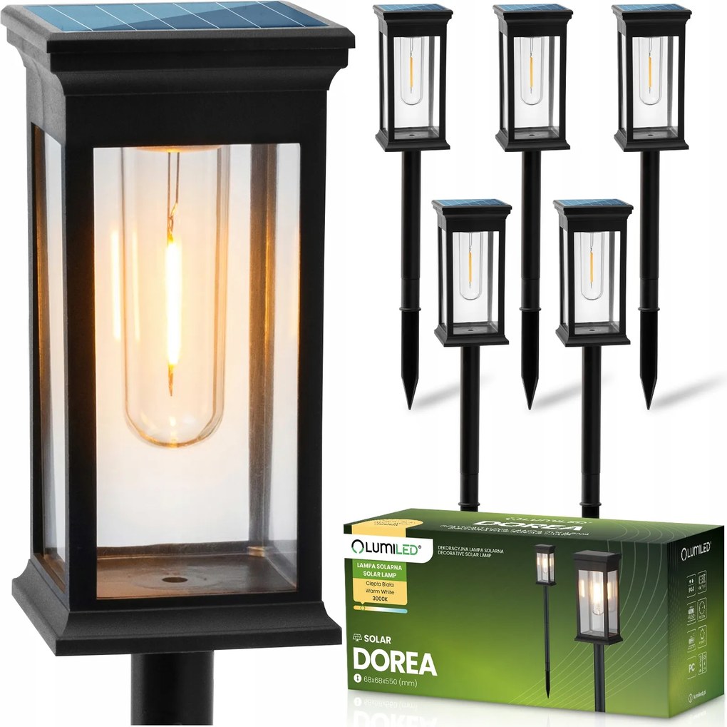 6x LED-es napelemes kerti lámpa kültéri beszúrható IP44 dekoratív lámpaoszlop