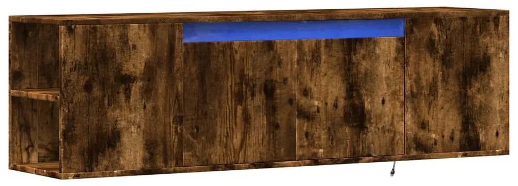 füstös tölgy színű fali TV-szekrény LED-ekkel 135x31x39,5 cm