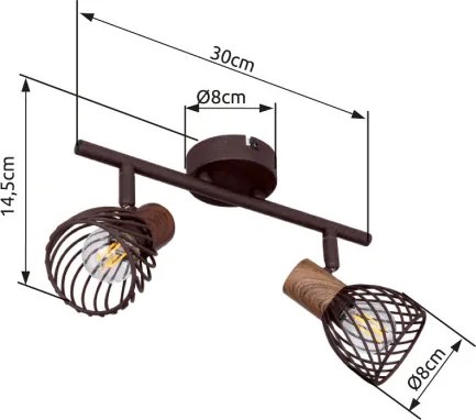 Globo 54817-2 Spot fém rozsdabarna sötét fa megjelenésű betéttel. Kapcsoló a talpra szerelve. LxH:300x145, exkl. 2xE14 40W 230V