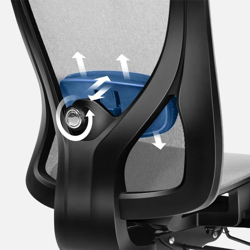Ergonomikus irodai forgószék, hálós szellőzőanyag, dönthető háttámla, állítható ülésmélység, szürke