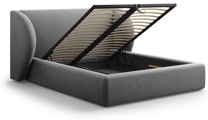 Sötétszürke kárpitozott franciaágy tárolóhellyel, ágyráccsal 180x200 cm Miley – Micadoni Home