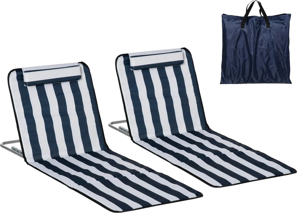 Outsunny összecsukható napozóágy párnával — 5 fokozatban állítható háttámla, hordtáskával, kertbe, nyaralásra, strandra és medencéhez, kék (2 darab) |