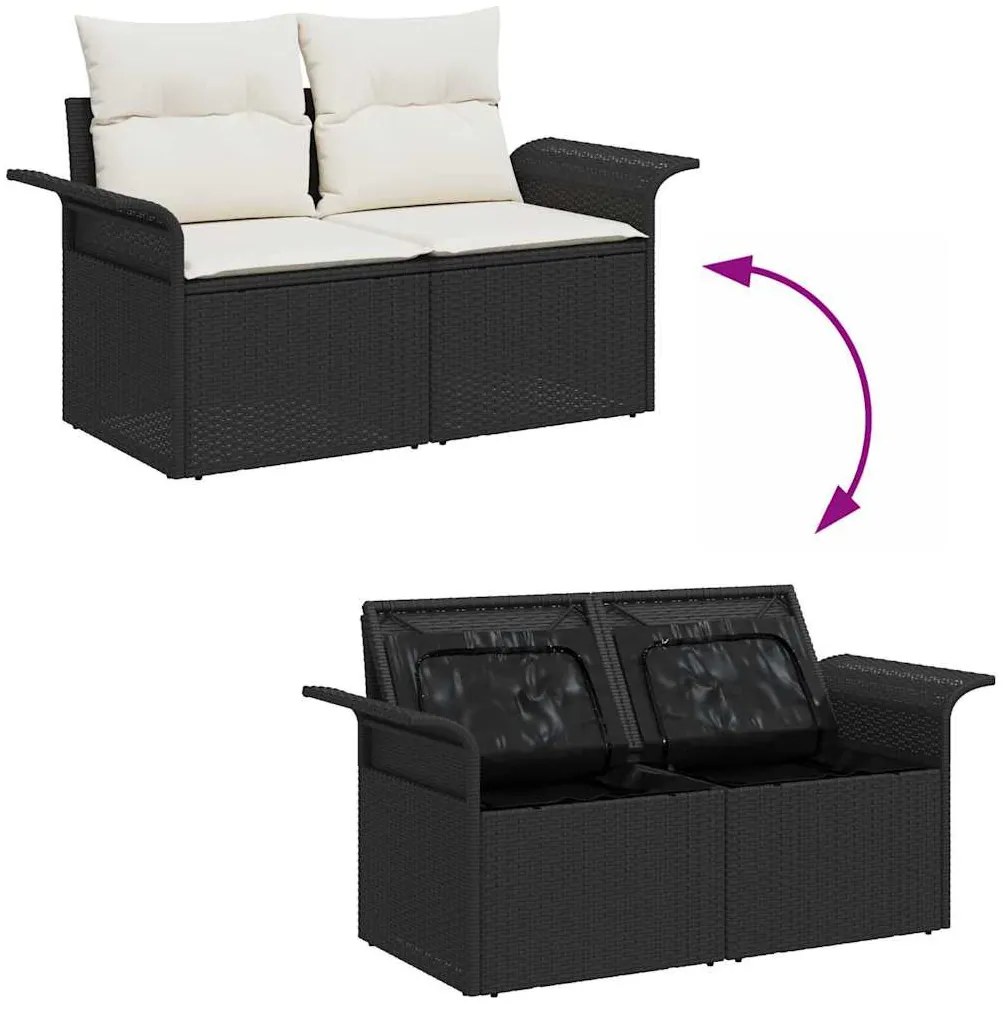 Kerti Kanapé Szett párnával tárolóval 4 pcs Fekete Poli rattan