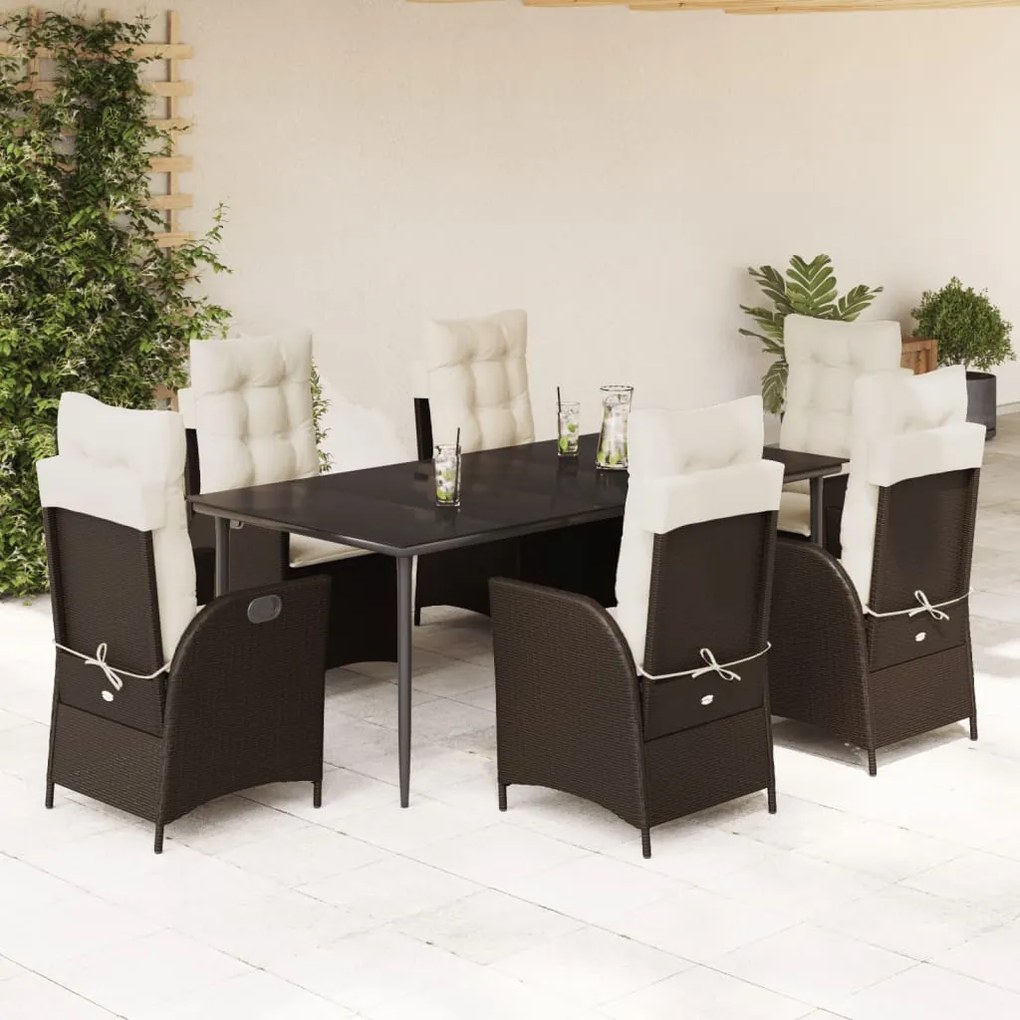 7 részes barna polyrattan kerti étkezőgarnitúra párnával