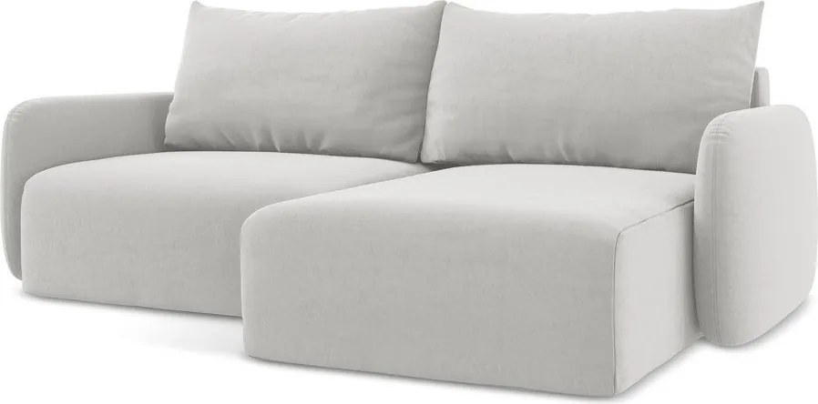 Világosszürke bársony kinyitható-tárolóhelyes sarokkanapé (jobb oldali-heverő résszel) Kalena – Makamii