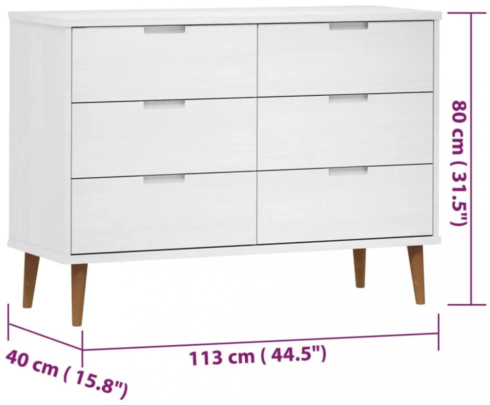 MOLDE fehér tömör fenyőfa fiókos szekrény 113 x 40 x 80 cm