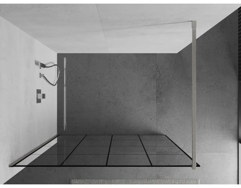 Mexen Kioto, Walk-In zuhanyparaván 150 x 200 cm, 8 mm átlátszó üveg fekete mintás, csiszolt acél profil, 800-150-101-97-77
