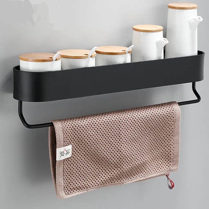 Fürdőszobai Zuhanypolc Akasztós Fekete öntapadós+lyukacsos 50cm