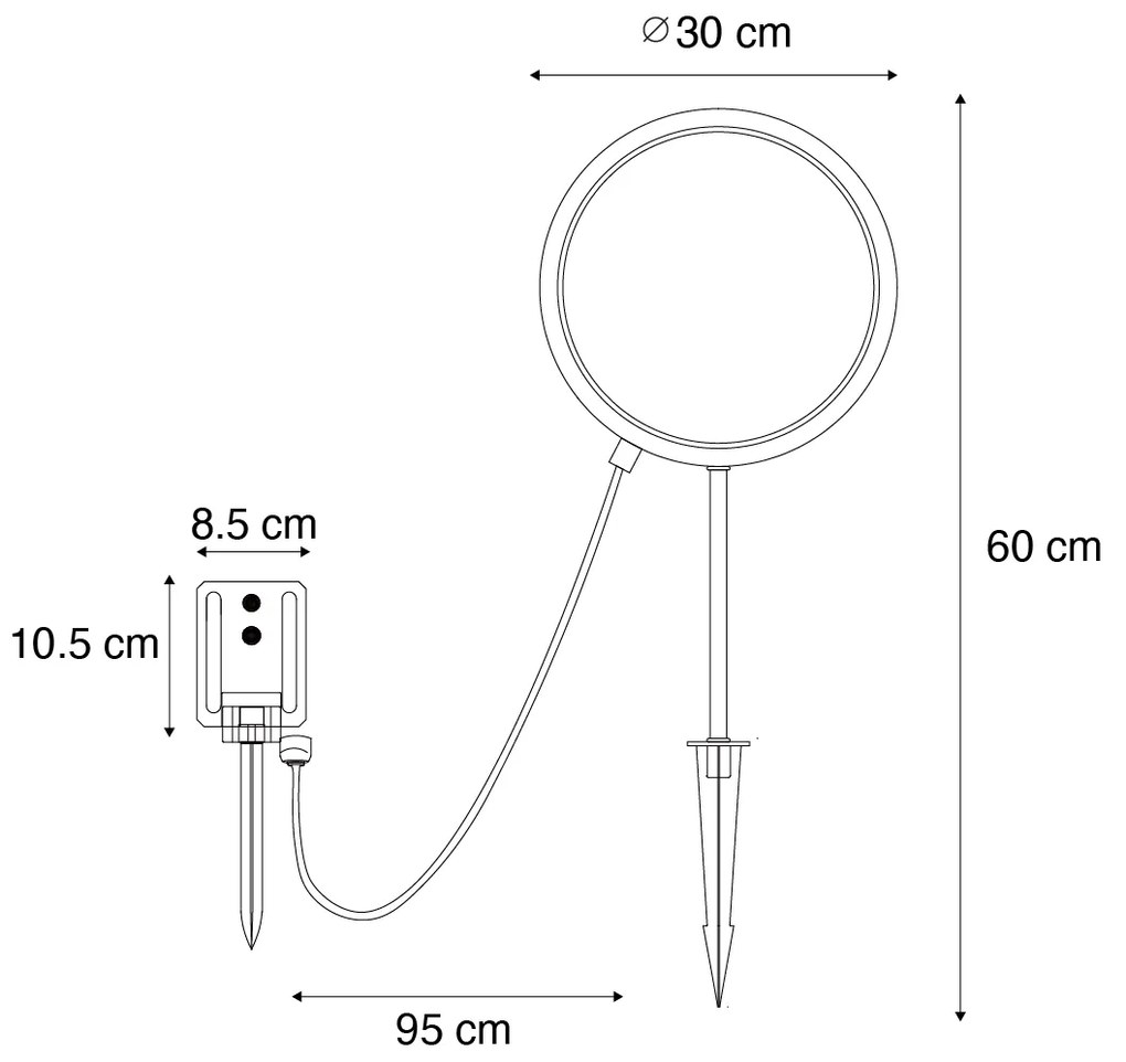 Tüskeszerű lámpa fekete 60 cm, újratölthető LED-del és napelemes IP65 - Adalind