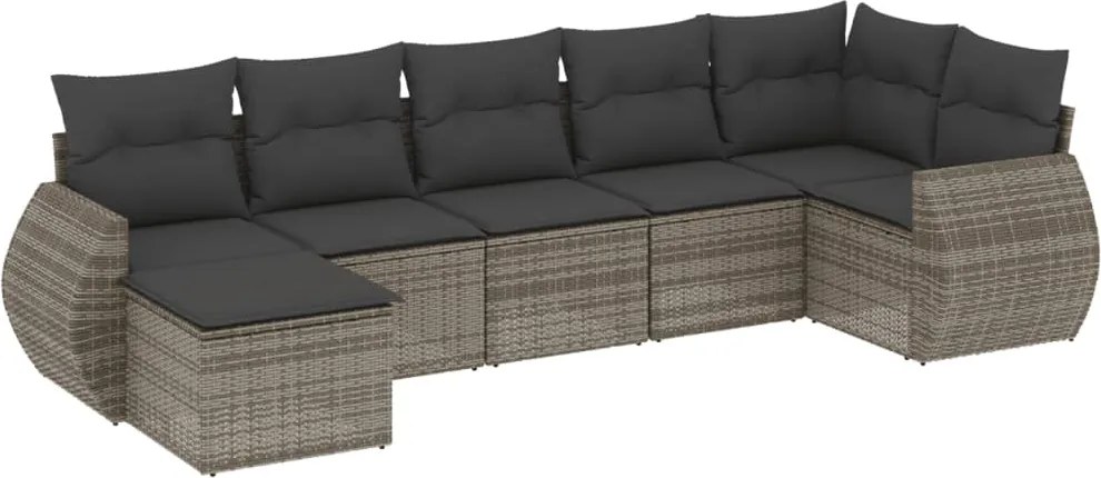 vidaXL 7 részes szürke polyrattan kerti ülőgarnitúra párnákkal