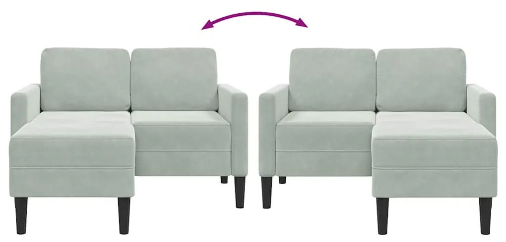 világosszürke bársony 2 üléses kanapé L-alakú kanapéval 125 cm