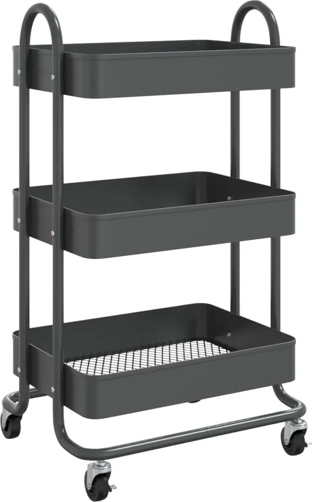 vidaXL antracitszürke acél 3 szintes kocsi 43 x 34 x 79 cm