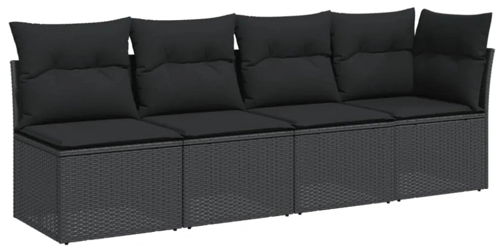 4 személyes fekete polyrattan kerti kanapé párnával