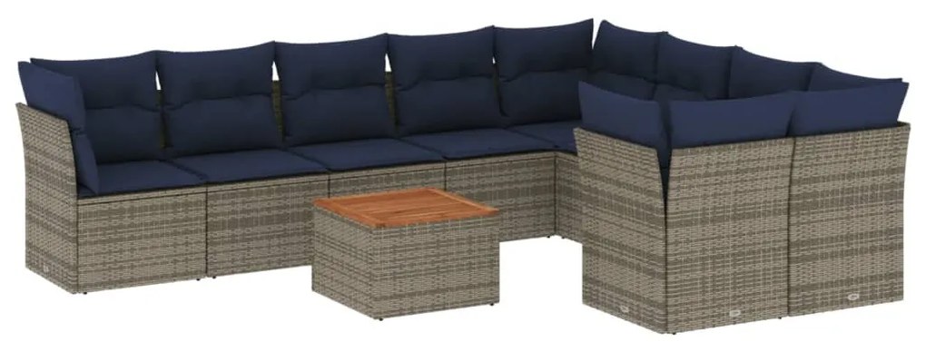 10 részes szürke polyrattan kerti ülőgarnitúra párnával