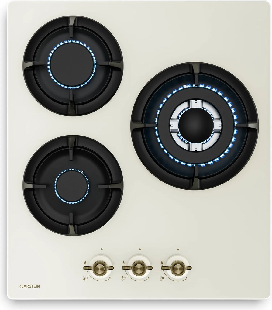 Klarstein Victoria gázfőzőlap | 3 alumínium égő | földgázzal és PB-gázzal kompatibilis | 6050 W | 45 cm