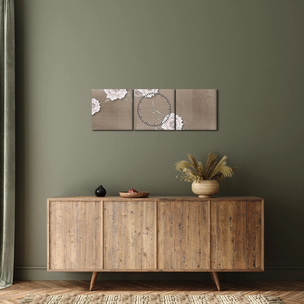 Kép - drapéria virágokkal (órával) (90x30 cm)