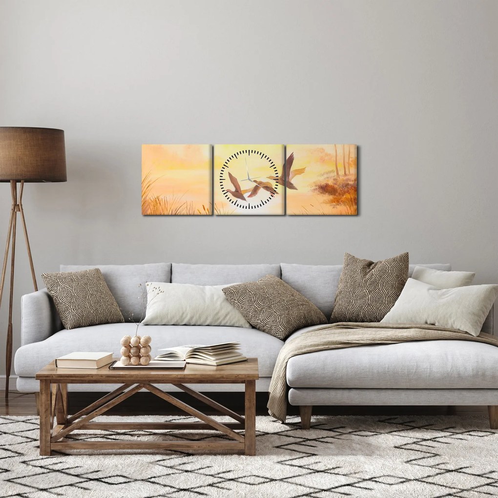 Kép - Daruk naplementekor (órával) (90x30 cm)