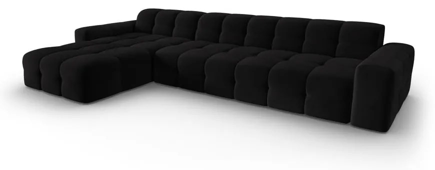 Fekete bársony sarokkanapé (bal oldali) Kendal – Micadoni Home