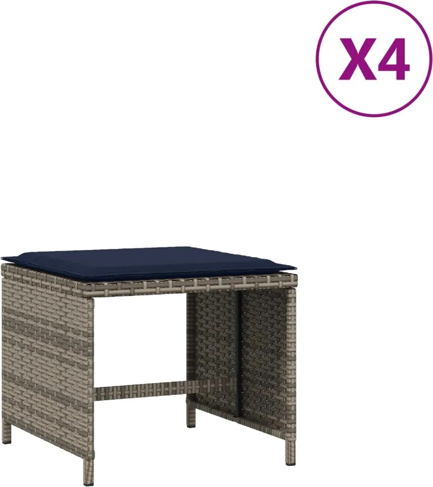 vidaXL 4 db szürke polyrattan kerti szék párnával 40 x 40 x 35 cm