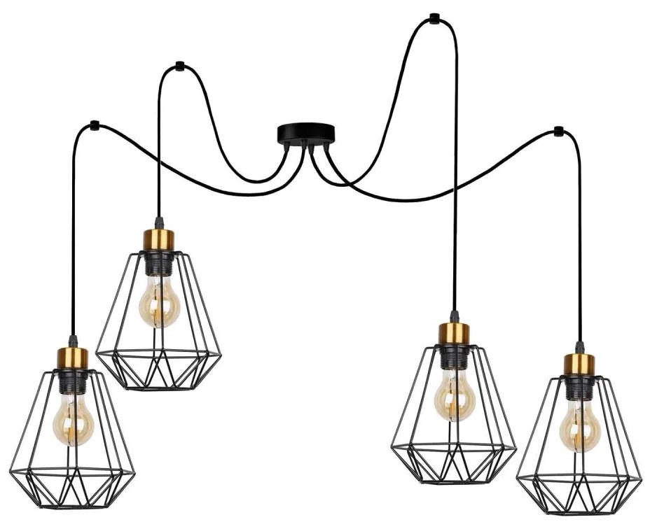 Candellux Csillár zsinóron PRIMO 4xE27/60W/230V pók fekete/arany CA0890