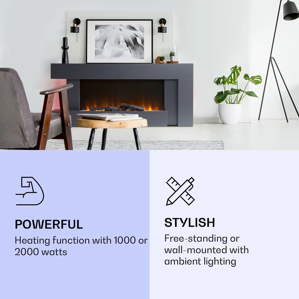 Klarstein Studio Light & Fire 2 Smart, kandalló, 1000/2000 W, MDF, WiFi Control