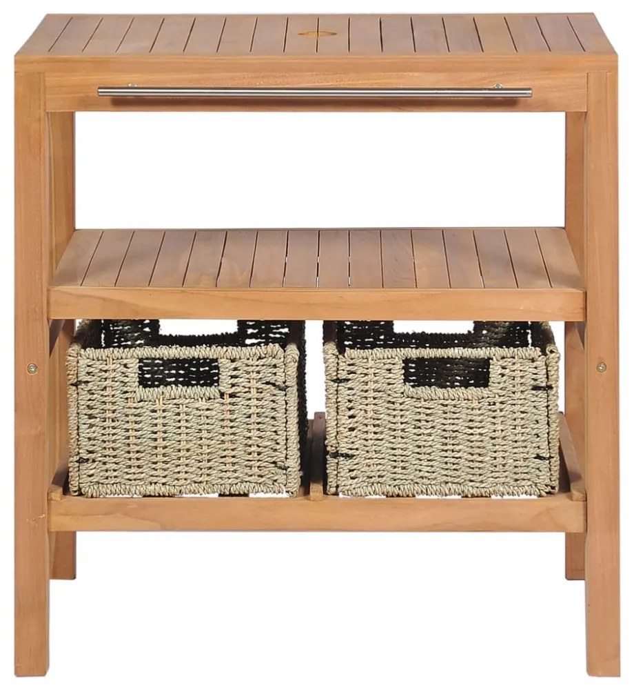 Tömör tíkfa fürdőszobai pipereszekrény 2 kosárral 74x45x75 cm