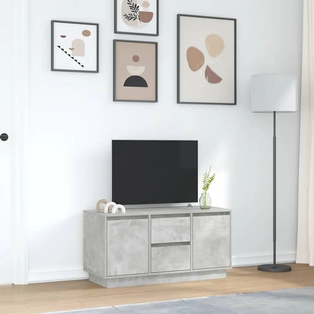betonszürke TV-szekrény LED lámpákkal 100x41x50 cm