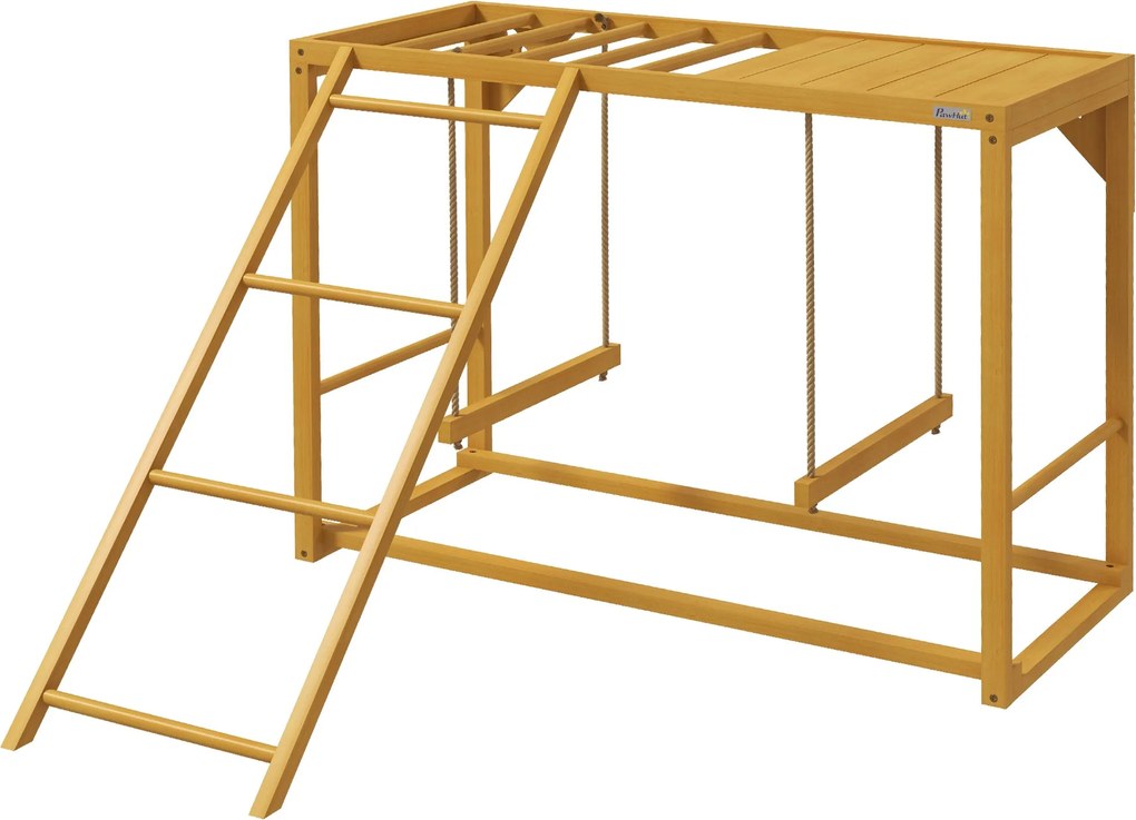 PawHut Fa Csirke Játszóterez, Hinta, Létra, Platform, Kengyel Mászókeret 3-4 Csirke Részére Természeti Fa | Aosom