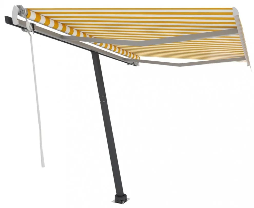 sárga-fehér kézzel kihúzható póznás napellenző 350 x 250 cm