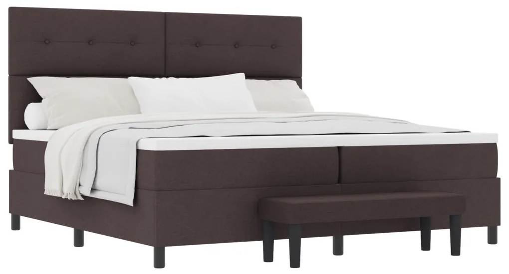Box Spring Ágy matraccal és padtartóval Sötét Barna 200x200 cm Szövet
