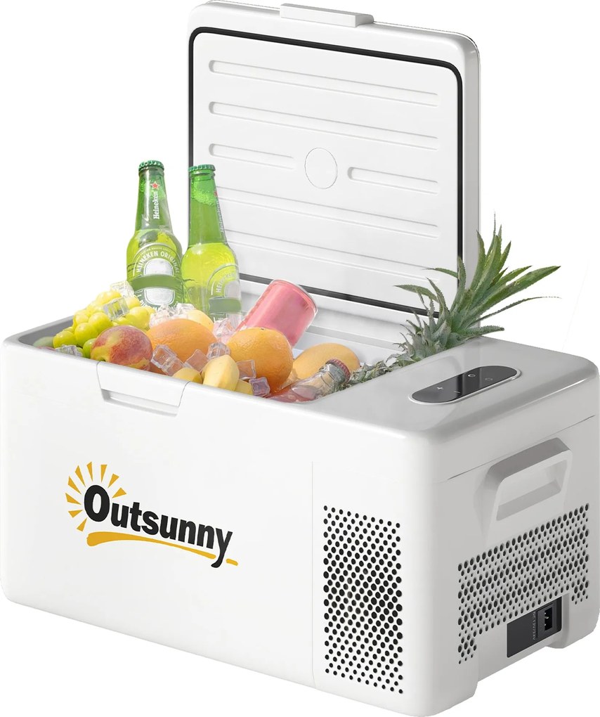 Outsunny 16,8 Literes Kompresszoros Elektromos Hűtő -20℃-ig hűtő LED ECO Móddal Csatlakoztatva Csendes Fagyasztó Táska Thermobox 12/230 Volt Autóhoz,