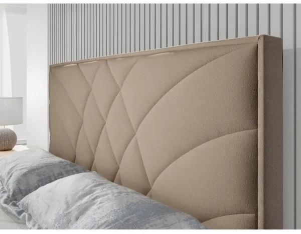 GINA 140x200 cm bézs kárpitozott ágy matracokkal és ágyneműtartóval