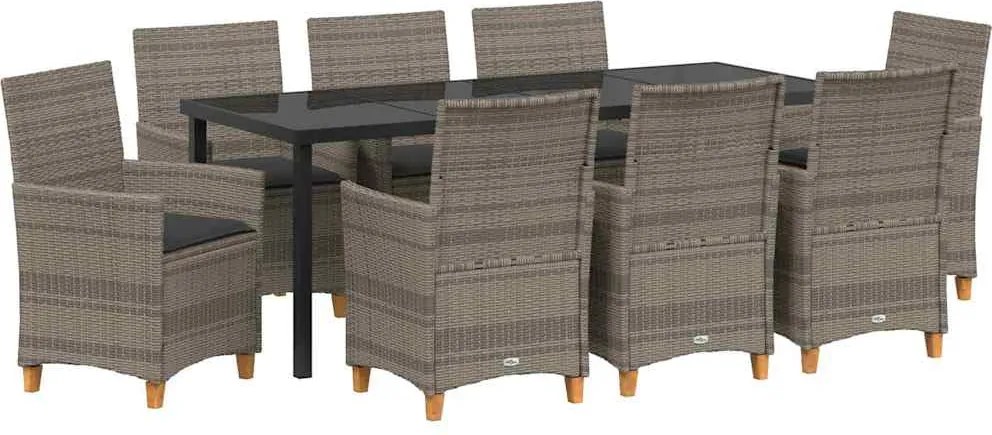 vidaXL Kert étkező szett 9 pcs Szürke polirattan
