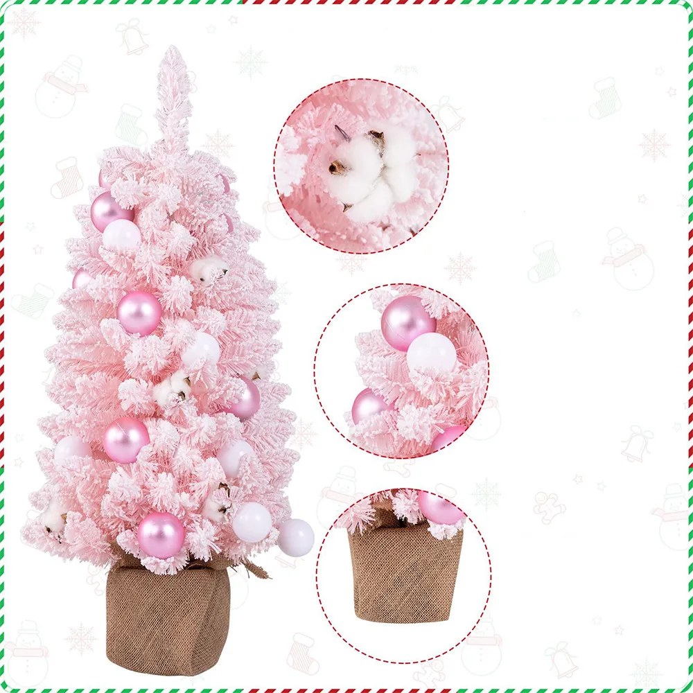 Havas műfenyő gömbökkel 90cm rózsaszín